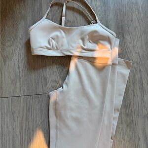 Alo Cream Sports Bra and Leggings Set